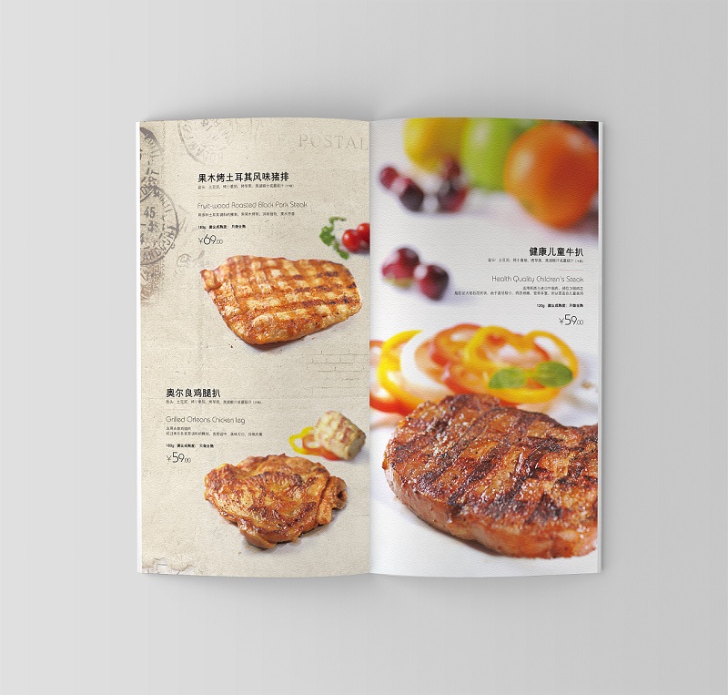 牛排自助餐厅菜谱设计,西餐厅菜单制作案例图片欣赏